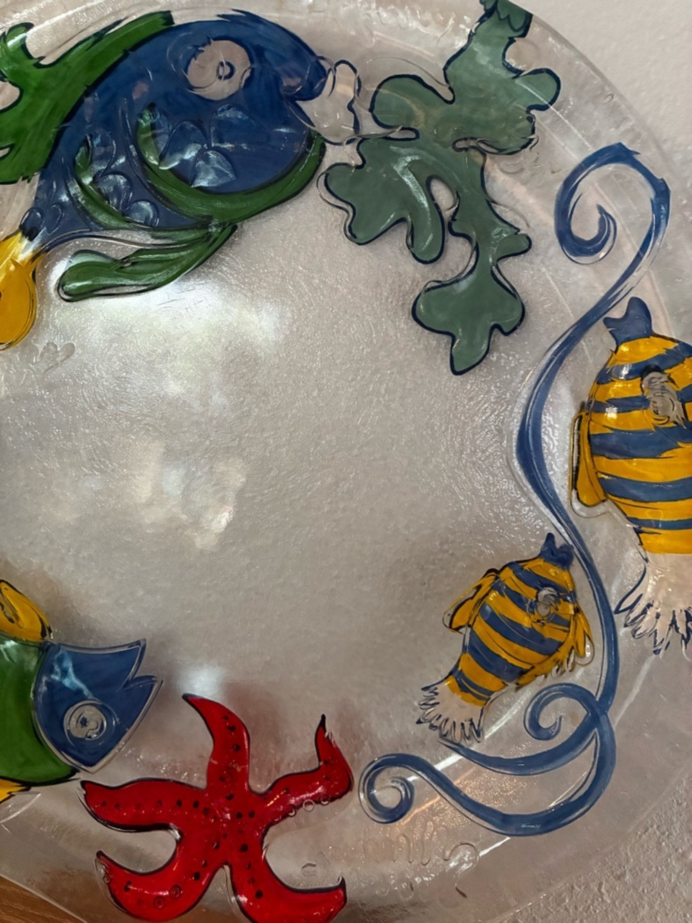 15” Reverse Painted Glass Platter Tropical Fish Coastal Nautical Decor - Picture 2 of 7